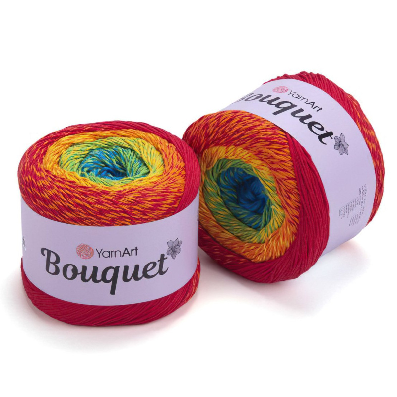 YarnArt Pletací / háčkovací příze YarnArt BOUQUET 725 oranžovo-žluto-zelená, melírovaná, ombré, duhová, 250g/500m