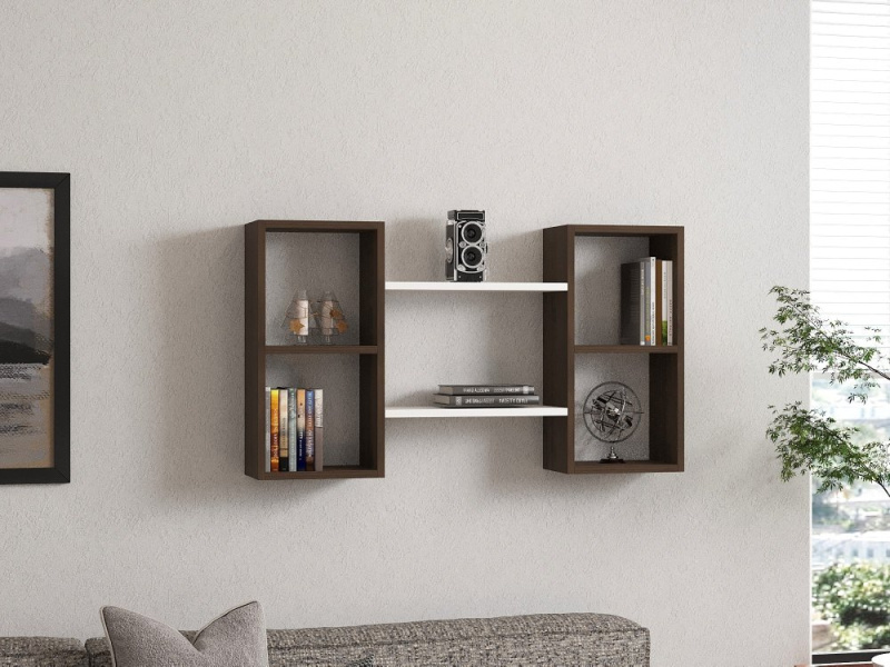 Nástěnná police Bambi - White, Walnut