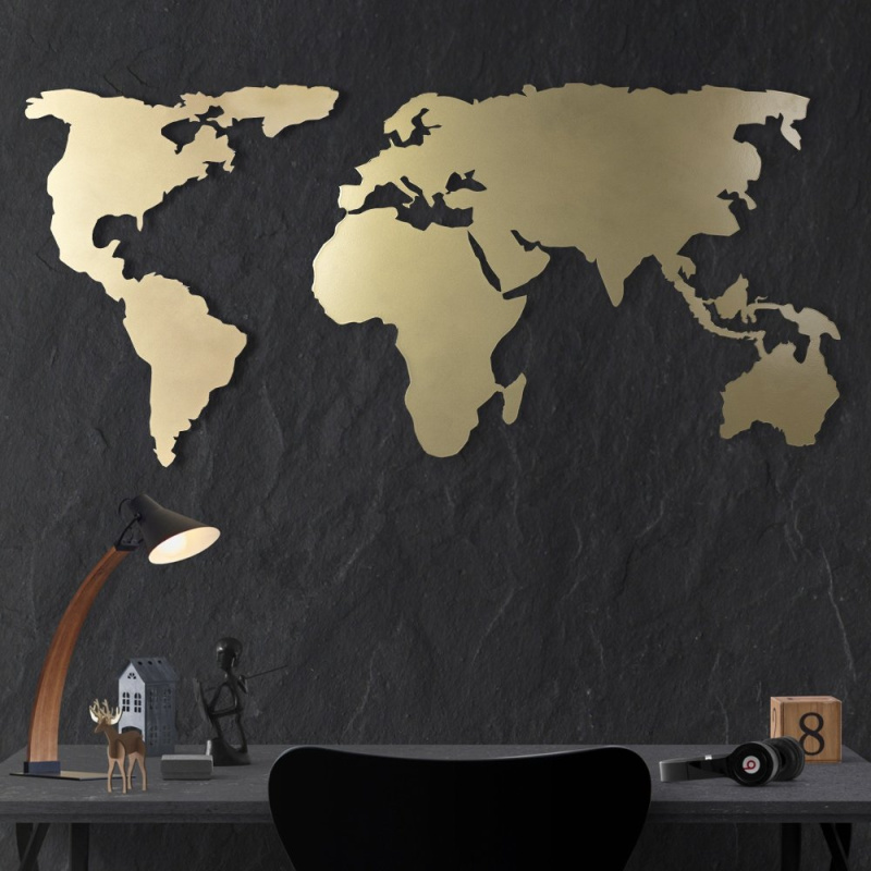 Dekorativní kovový doplněk na zeď World Map Silhouette - Gold