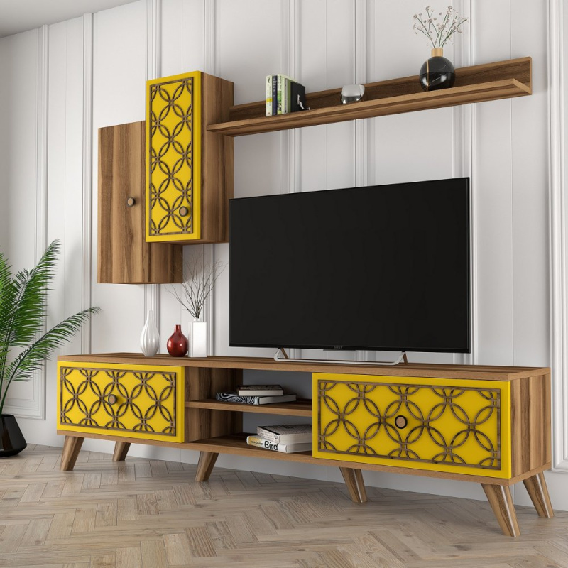 TV stěna / Sestava pod TV Class S - Walnut, Yellow