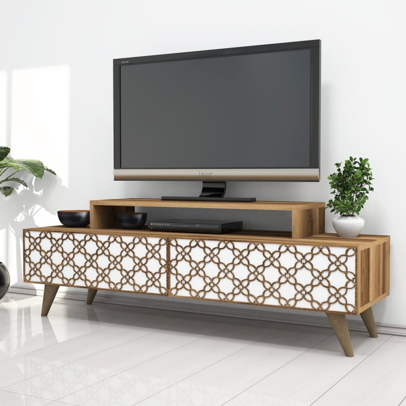 TV stolek City - Walnut, White