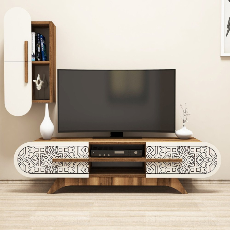 TV stěna / Sestava pod TV Defne - Walnut, Cream