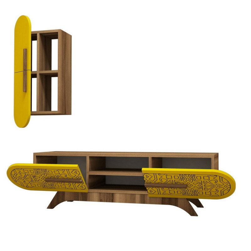 TV stěna / Sestava pod TV Defne - Walnut, Yellow