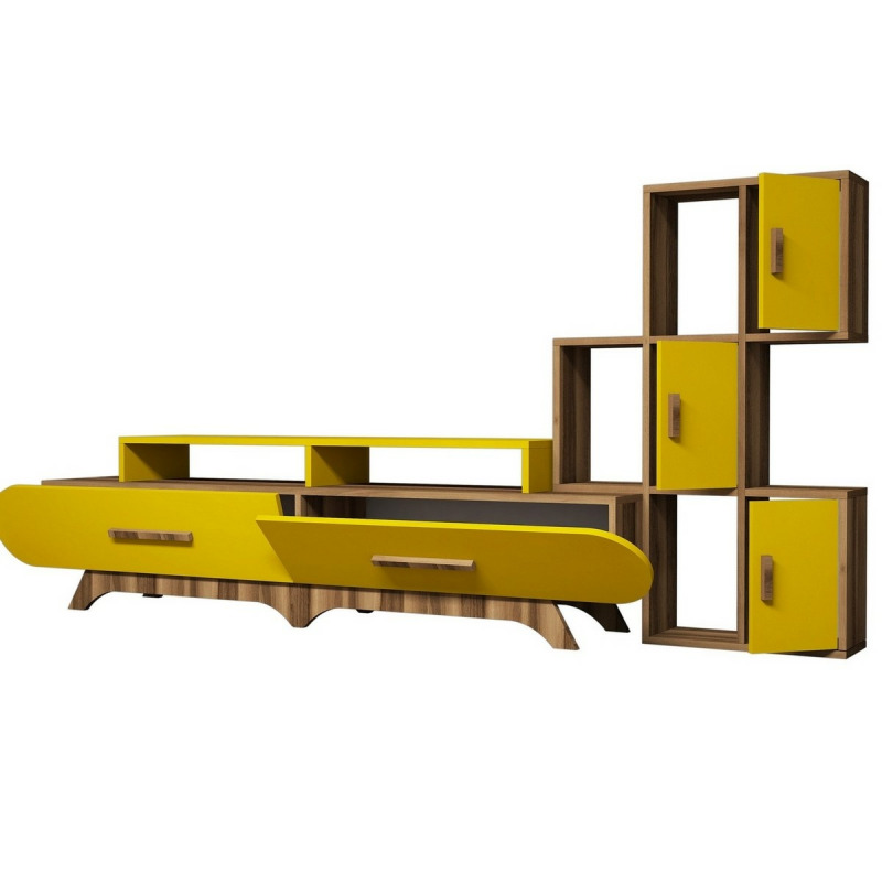 TV stěna / Sestava pod TV Flora S - Walnut, Yellow