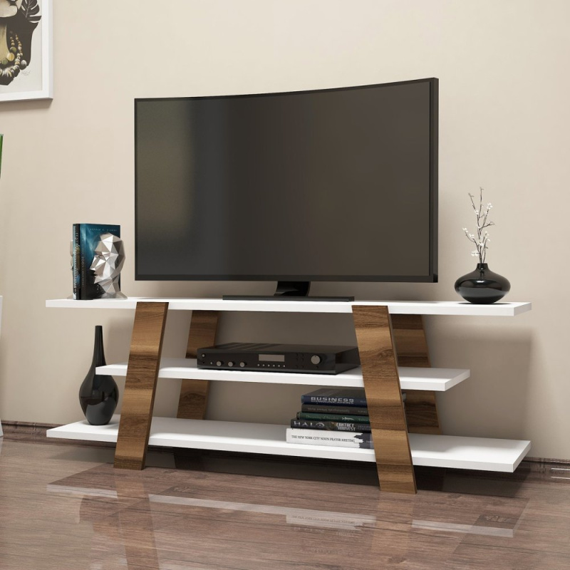 TV stolek Flower - Walnut, White
