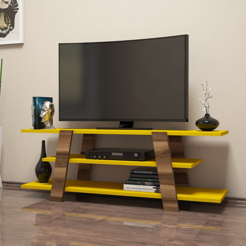 TV stolek Flower - Walnut, Yellow