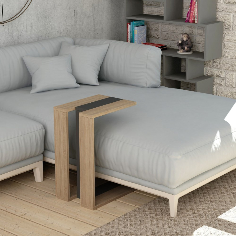 Odkládací stolek / Příruční stolek Muju - Oak, Anthracite, Oak