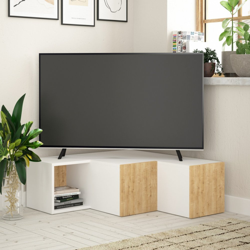 TV stolek Compact - White, Oak