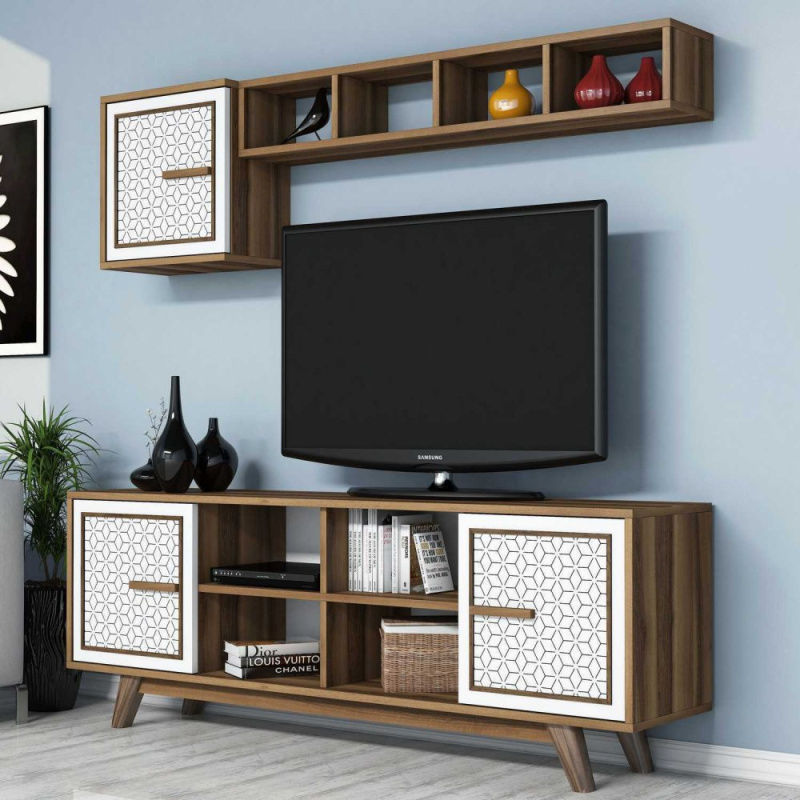TV stěna / Sestava pod TV Ayla - Walnut, White