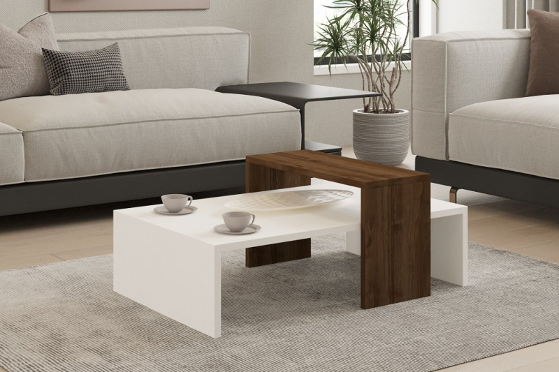 Konferenční stolek Glow - White, Walnut