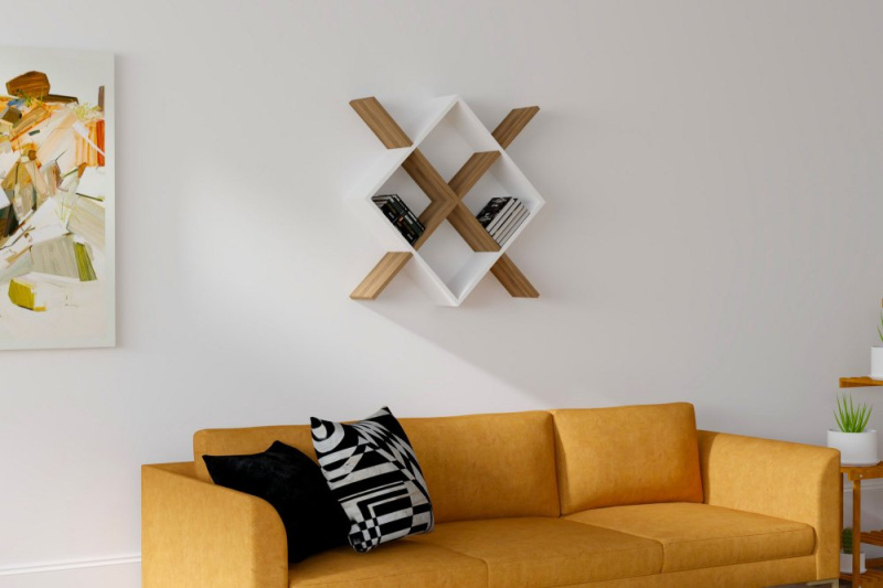 Nástěnná police Semo - Walnut, White