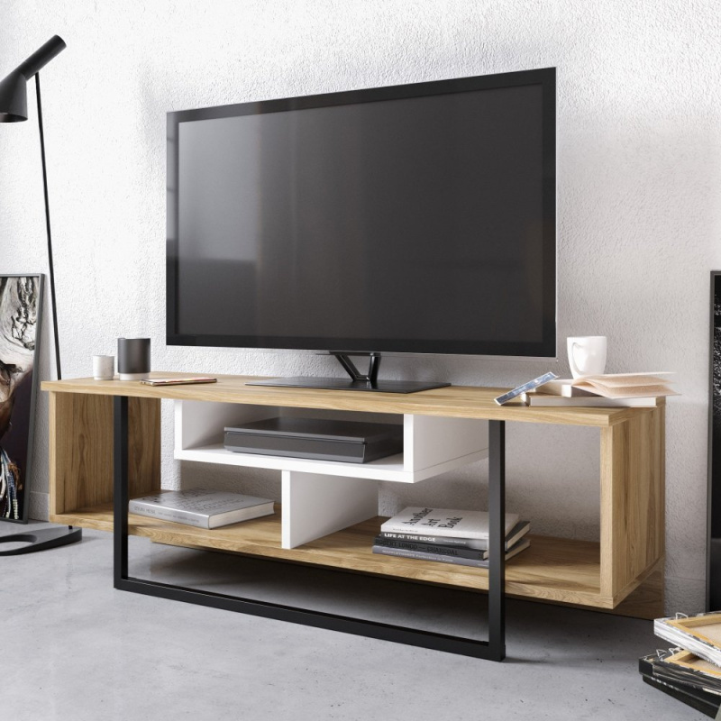 TV stolek Asal (120) - Oak, White, Black