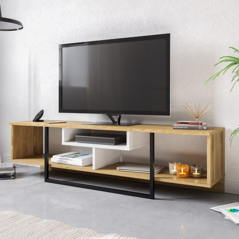TV stolek Asal (150) - Oak, White, Black