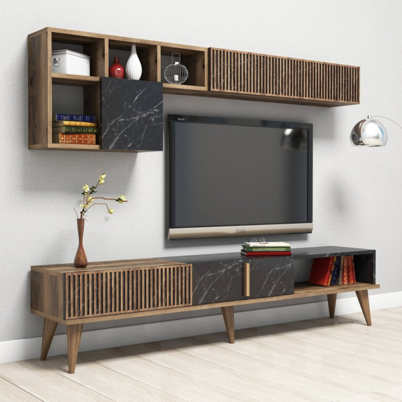 TV stěna / Sestava pod TV Milan - Walnut, Black