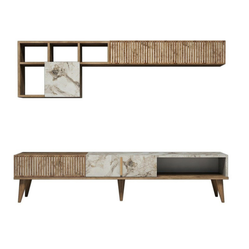 TV stěna / Sestava pod TV Milan - Walnut, White Marble