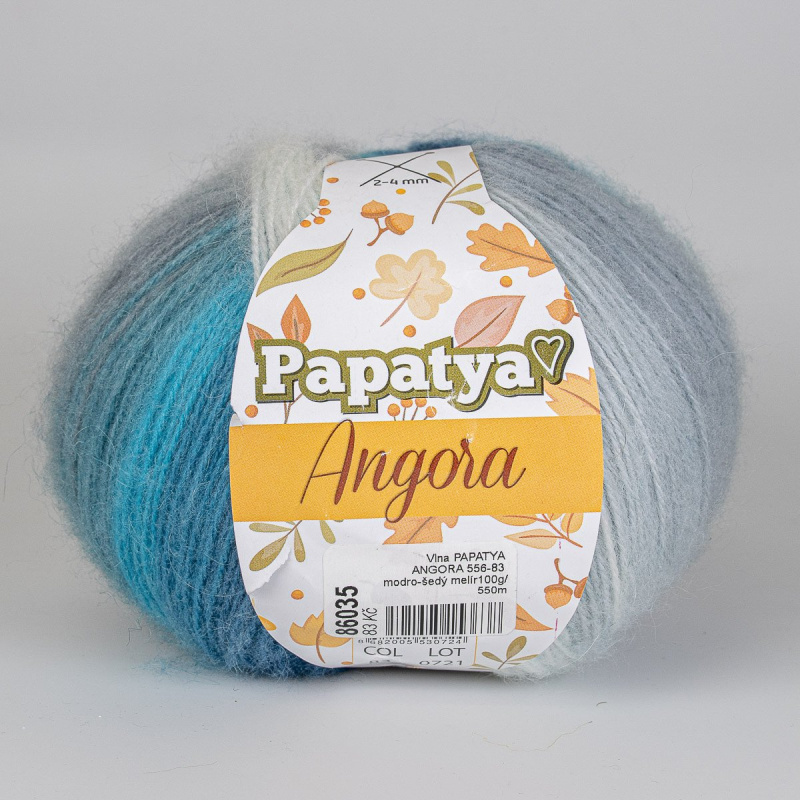 Vlnika Pletací příze PAPATYA ANGORA 556-83 modro-šedý melír, efektní, 100g/550m