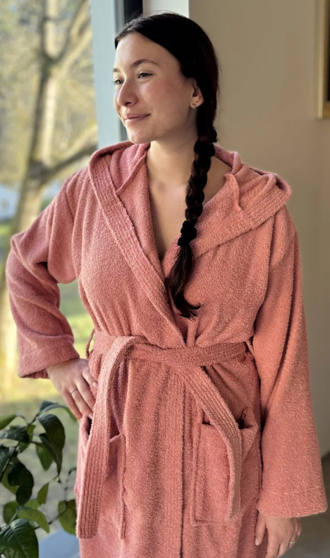 Dámský župan dlouhý s kapucí Broskev - Vienetta lososová XL