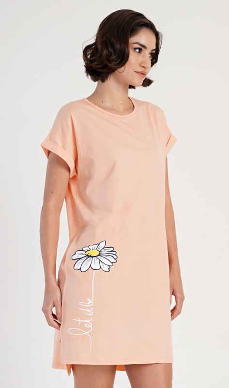 Vienetta Dámská noční košile s krátkým rukávem Matylda - vyp Barva: Oranžová, Velikost: S