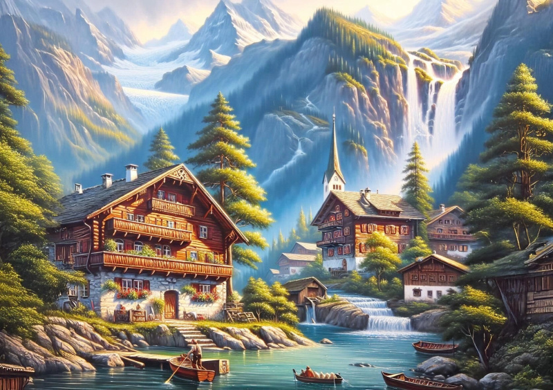 Dřevěná vesnice puzzle 260 dílků