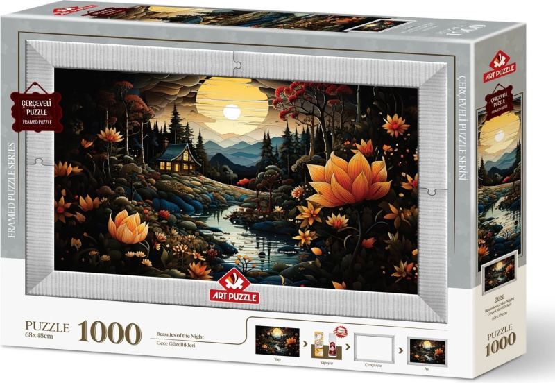 Puzzle Noční Krásky 3v1 s Rámem a Lepidlem, 1000 Dílů