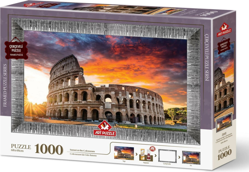 Puzzle západ slunce nad Koloseem s lepidlem a rámem 1000 dílků