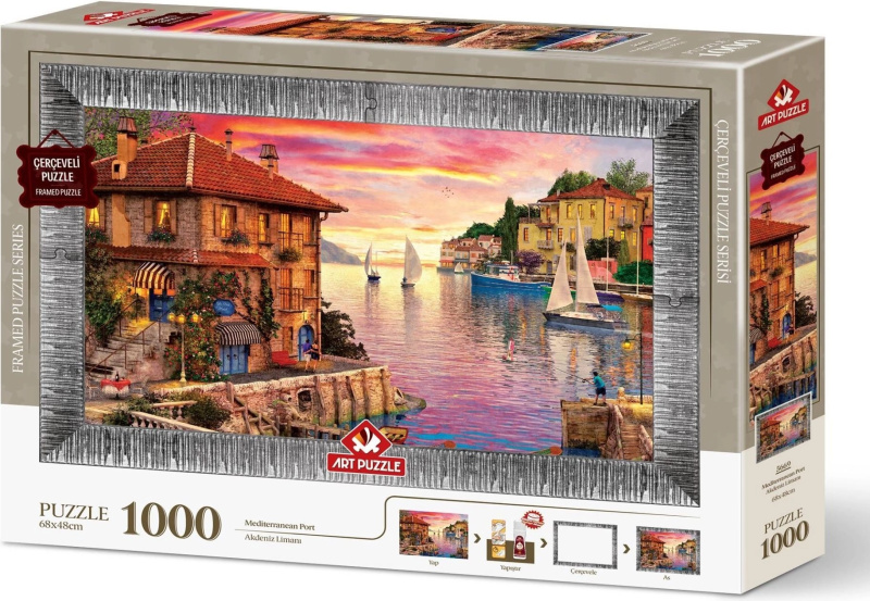 Puzzle s rámečkem a lepidlem Středomořský přístav 1000 dílků