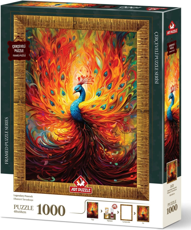 Puzzle s rámečkem a lepidlem Barevný páv 1000 dílků