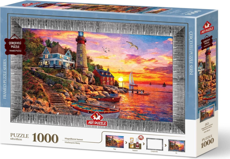 ART PUZZLE Puzzle s rámem a lepidlem Nádherný západ slunce 1000 dílků