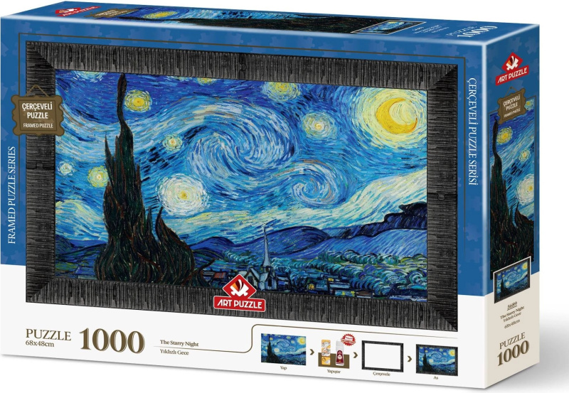 Puzzle Hvězdná noc s rámem a lepidlem 3v1