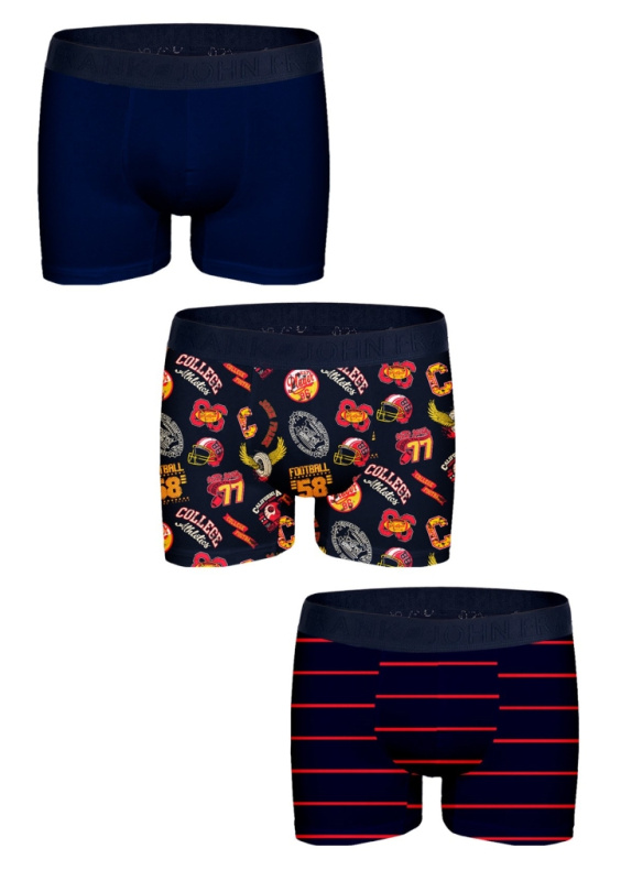 Boxerky JOHN FRANK JF3BCA12 3pack Barva: Modrá - tmavě, Velikost: M