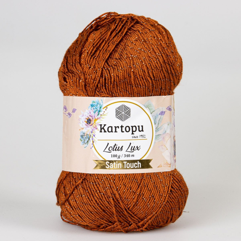 Pletací / háčkovací příze Kartopu LOTUS LUX K834 rezavá s lurexem, efektní 100g/340m