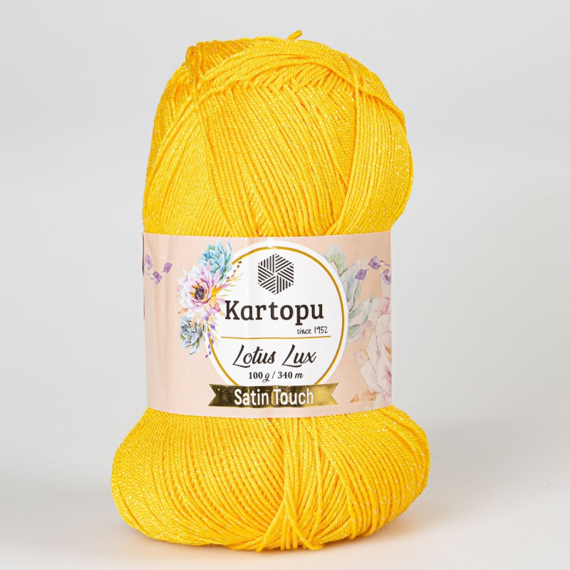 Pletací / háčkovací příze Kartopu LOTUS LUX K318 žlutá s lurexem, efektní 100g/340m