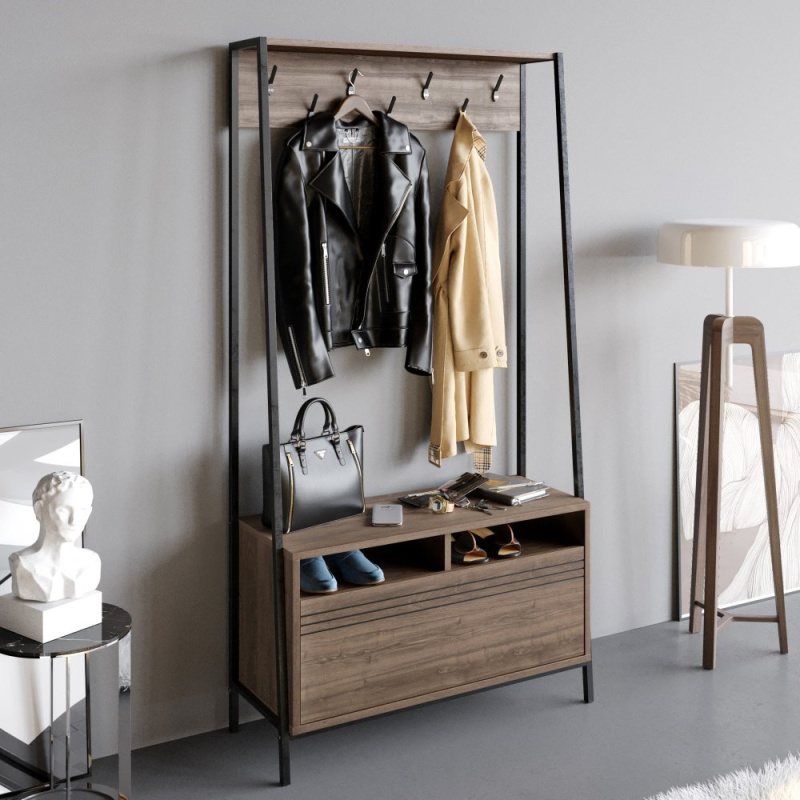 Předsíňová stěna Devin - Walnut, Black