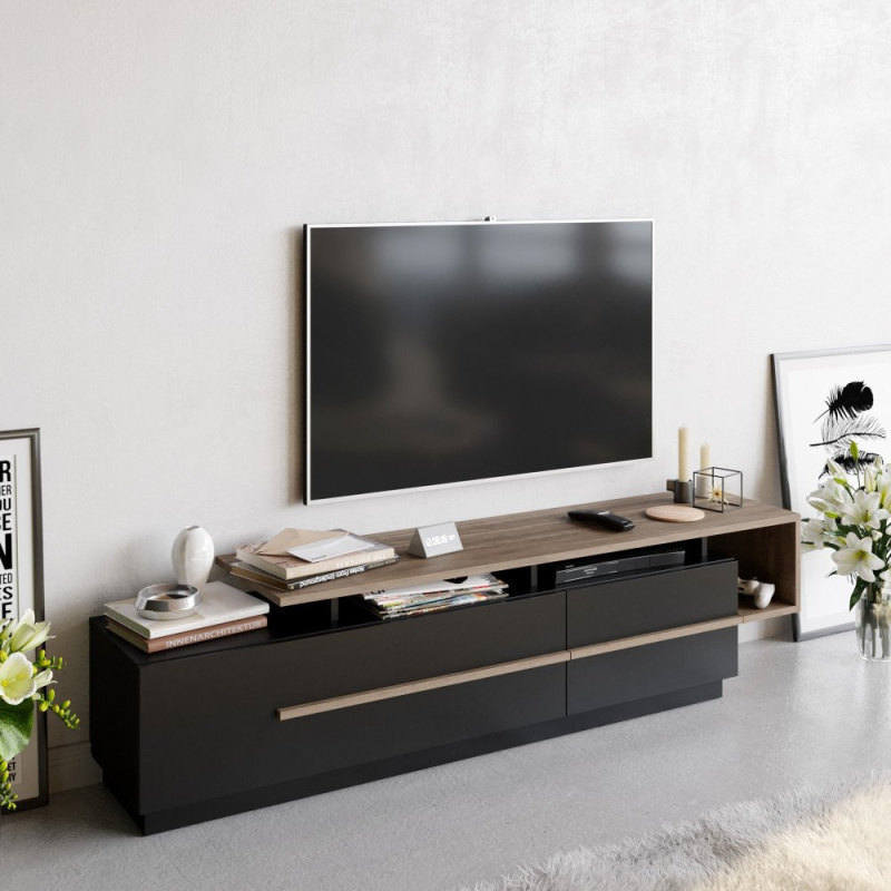 TV stolek Pia - Black, Walnut