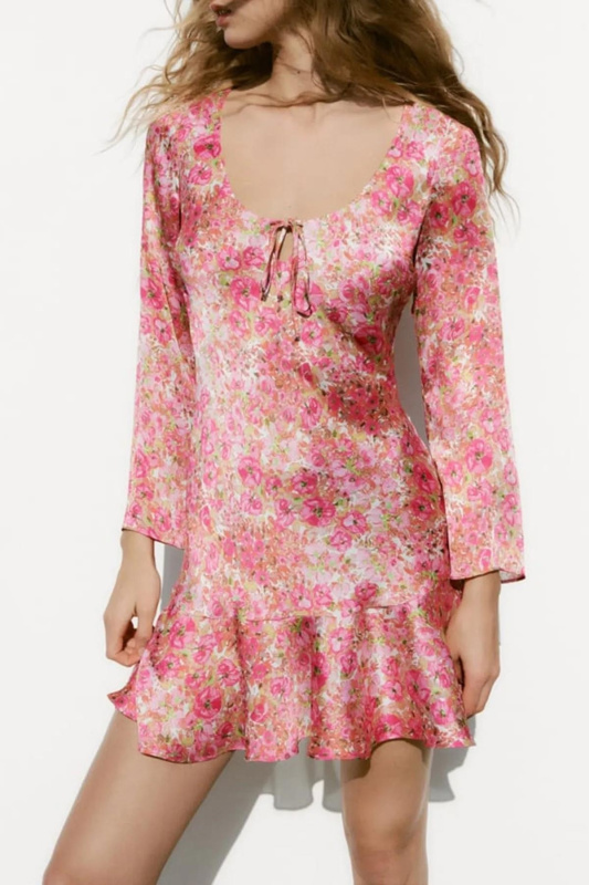 Madmext Pink Flower Patterned Dress