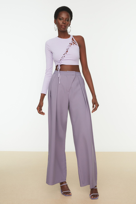 Trendyol Lila Pletený Bustier s Detaily na Límci