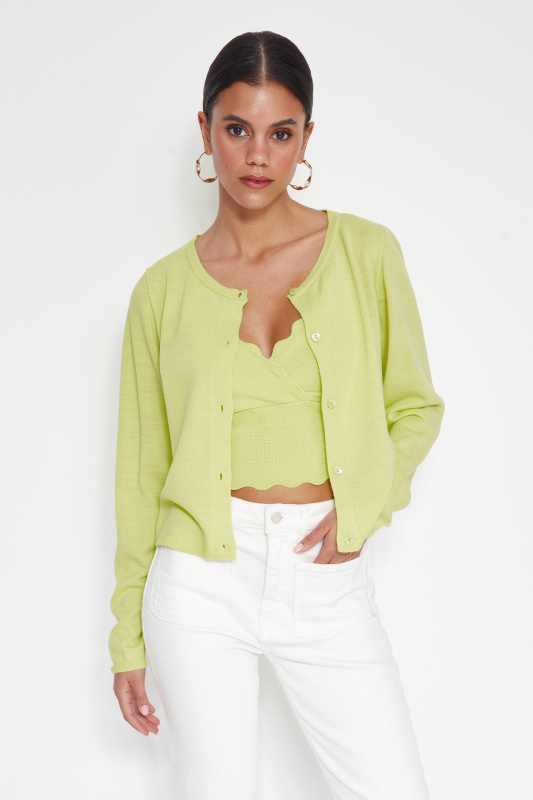Trendyol Mint Crop 2-balení Top-Round Cardigan Knitwear Set