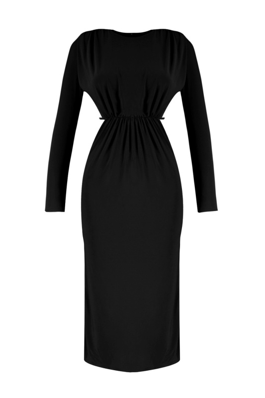 Trendyol černé pletené lemované elegantní večerní šaty s oknem / výřezem a lemováním