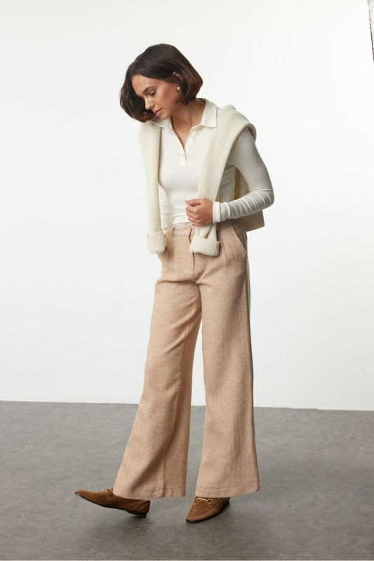 Trendyol Beige Wide Leg/Wide Leg Woven Trousers