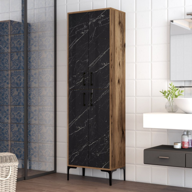 Víceúčelová skříňka Berlin A - Walnut, Black Marble