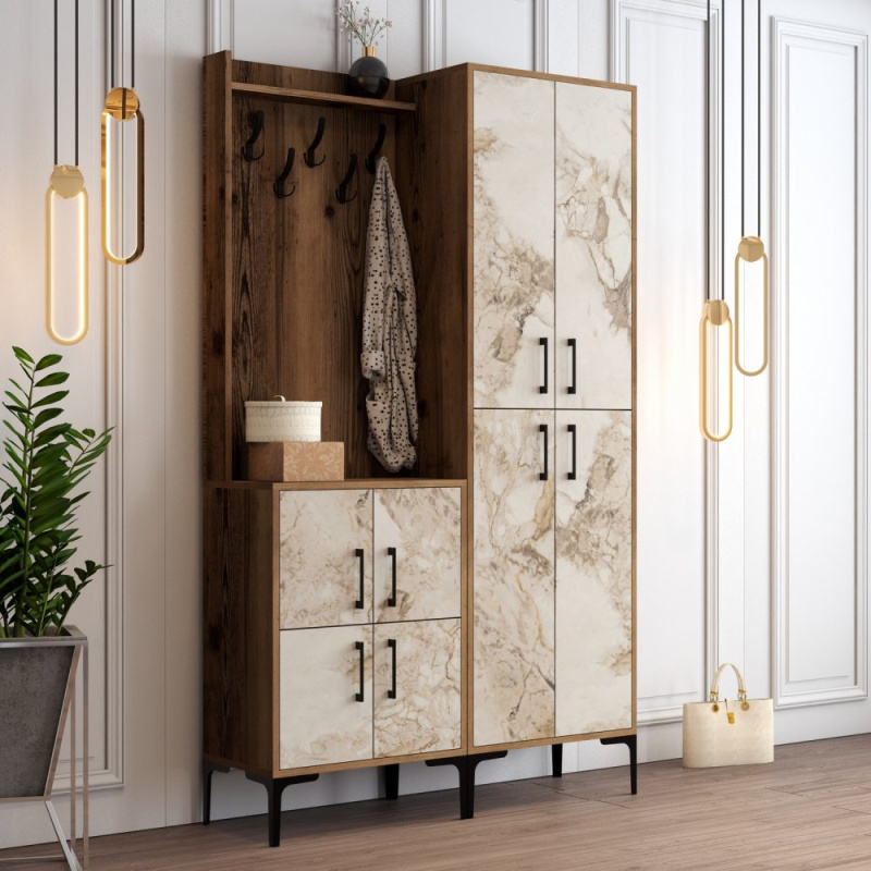 Předsíňová stěna Berlin BA - Walnut, White Marble