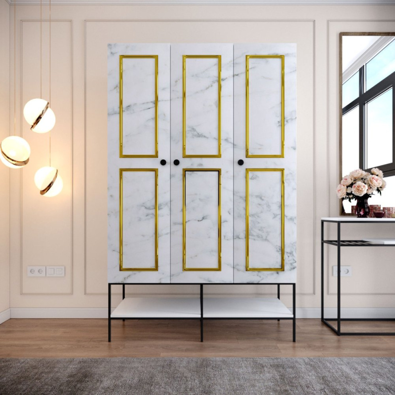 Šatní skříň Martin 3 - White, Black, Gold