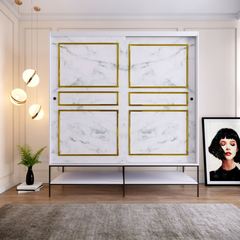 Šatní skříň Martin 190 - White, Black, Gold