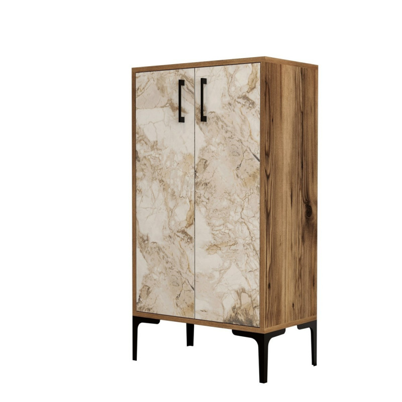 Botník Prag - Walnut, White Marble