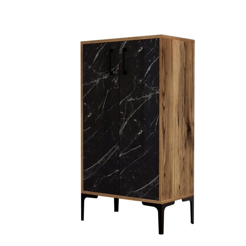 Botník Prag - Walnut, Black Marble