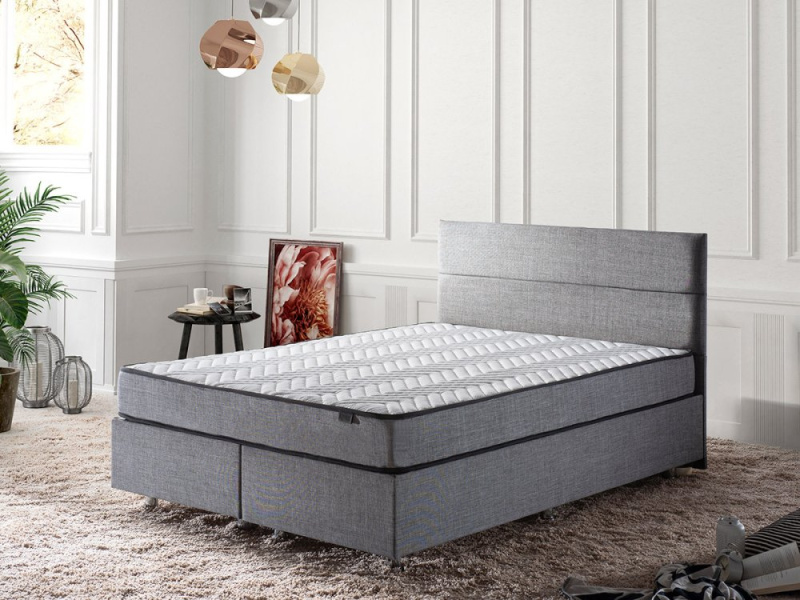 Double Mattress, Base & Headboard Silver - Grey (160 x 200)