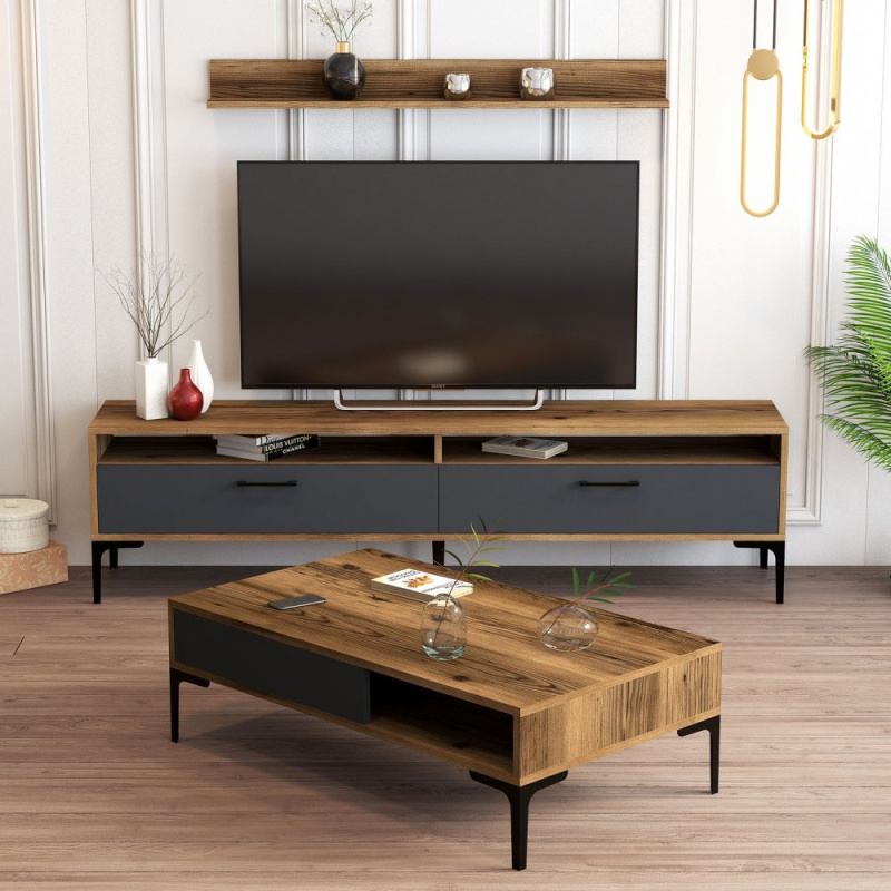 Living Room Furniture Set Istanbul - Walnut, Anthracite