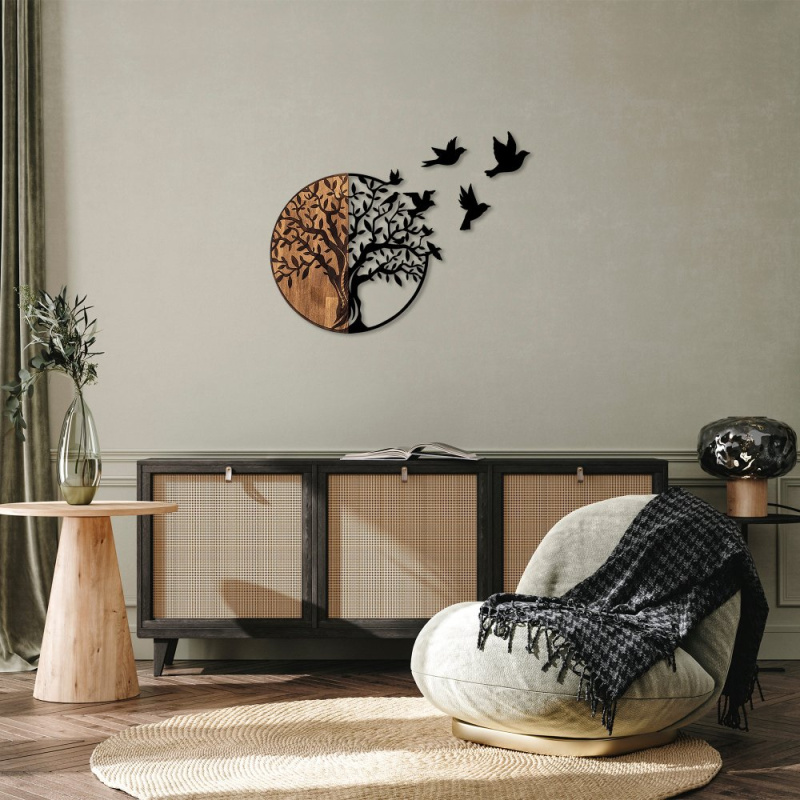 Dekorativní dřevěný doplněk na zeď Tree And Birds - 322