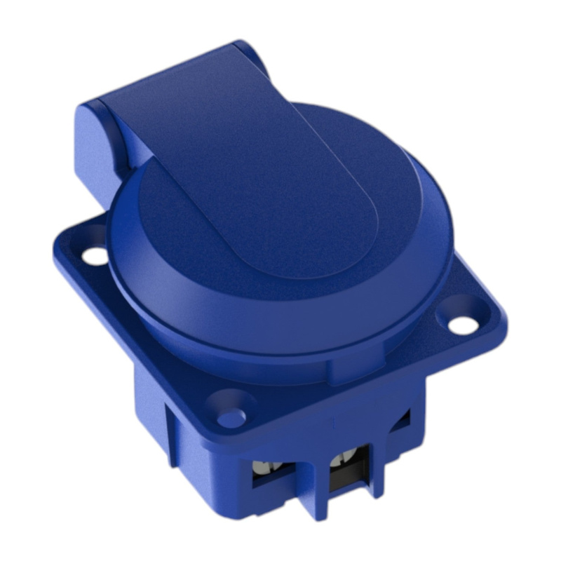 Hermetická zásuvka 2P+Z, 230/220v, s uzemněním, IP44, s klapkou, modrá, 250V  Schuko