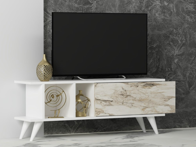 TV stolek Liberty - White, Marble